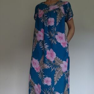 Vintage Paradise Hawaii Cotton Floral Hawaiian Maxi Dress